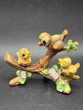 Josef Originals Vintage Birds on Branch Mama & Babies Ceramic Figurine Kitsch